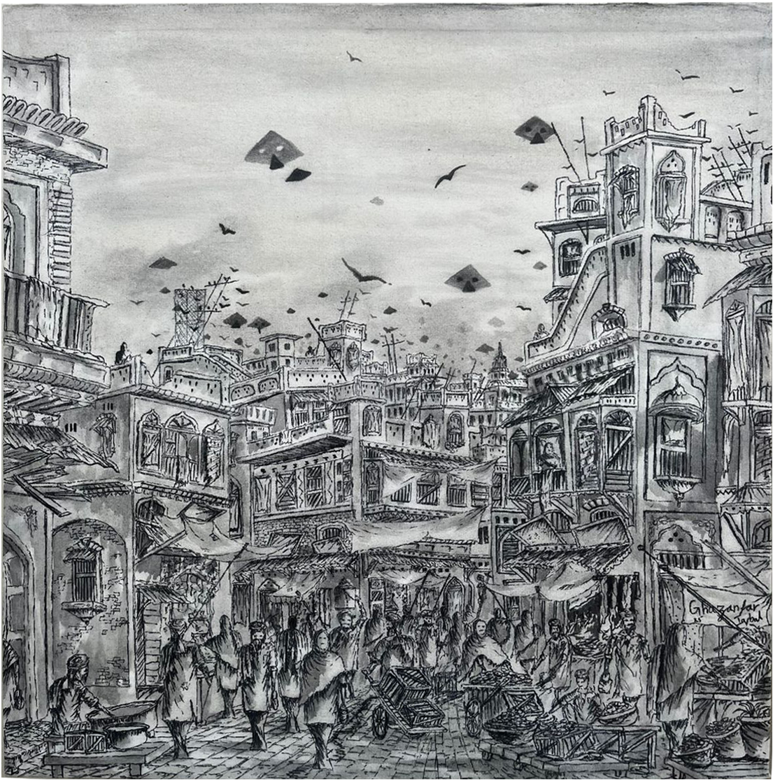 Karachi Saddar Bazaar 19s Century | Ghazanfar Iqbal | 24 x 24 inches