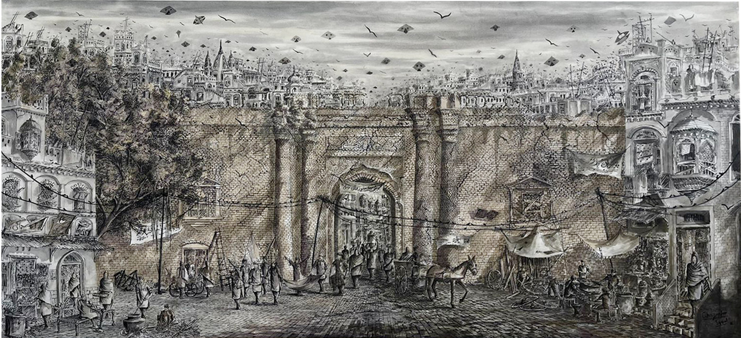 Delhi Gate Lahore Old Punjab Culture Bazaar | Ghazanfar Iqbal | 38 x 84 inches