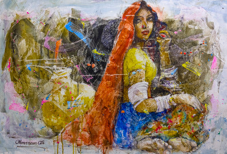 Women with Pitcher series | Moazzam Ali | 30 x 42 inches