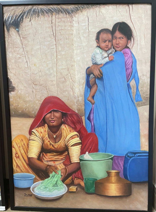 Thari women washing cloths | Mirza Irshad Baig | 26 x 36 inches