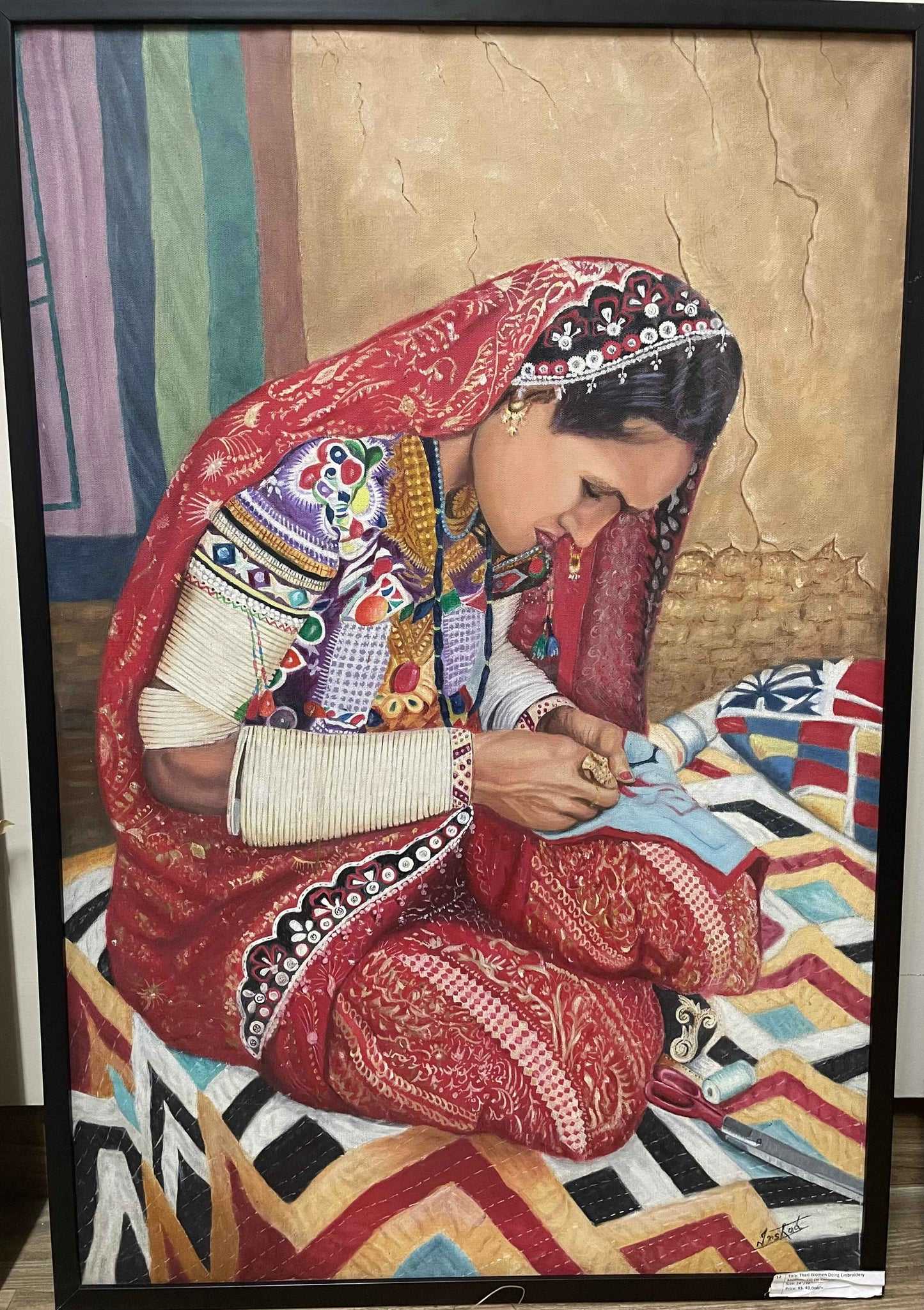 Thari women doing embroidery | Mirza Irshad Baig | 24 x 36 inches