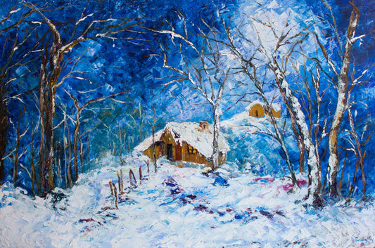 Snow on hut | Fareeha Yousuf | 73 x 48 inches