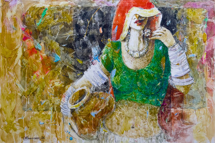 Women with Pitcher series | Moazzam Ali | 30 x 42 inches