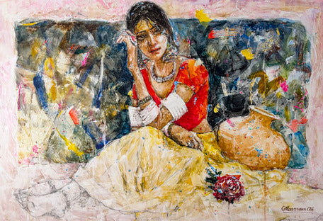 Women with Pitcher series | Moazzam Ali | 30 x 42 inches