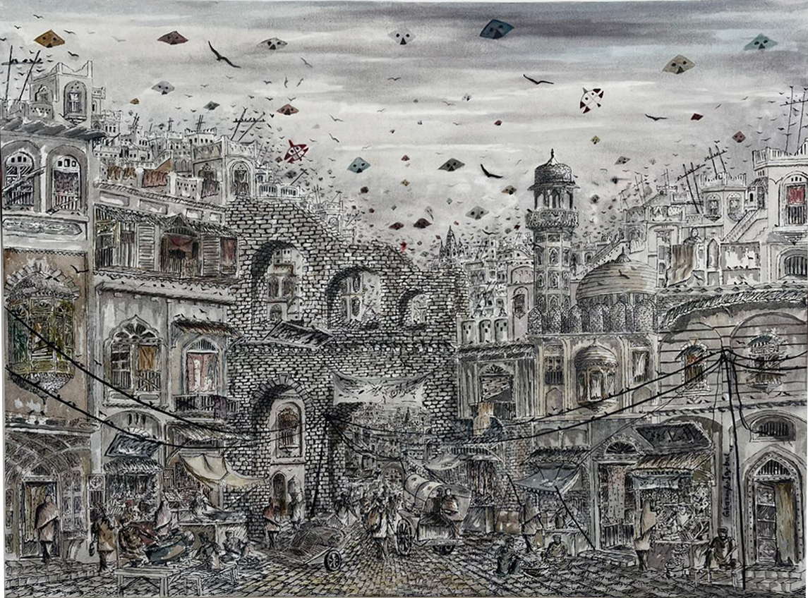 Qatwali Bazaar Lahore Deep Detailing | Ghazanfar Iqbal | 36 x 48 inches