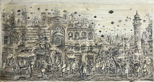 Delhi Gate Lahore Old Punjab Culture Bazaar 2 | Ghazanfar Iqbal | 24 x 48 inches